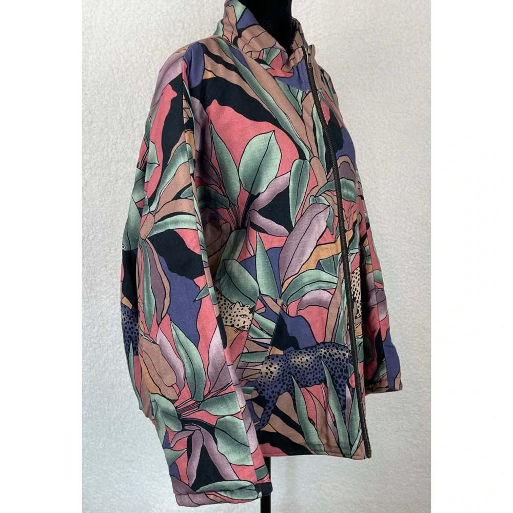 MARI + FÄTOU • Ayah Cats and Leaves Print Oversized Bomber Jacket, S/M - Picture 3 of 16